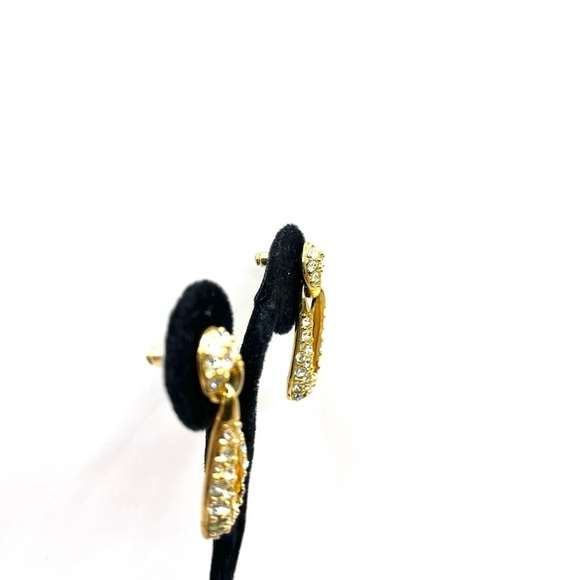 Swarovski Gold Tone and Silver Crystal Drop Earrings Runway Elegant - Picture 3 of 6